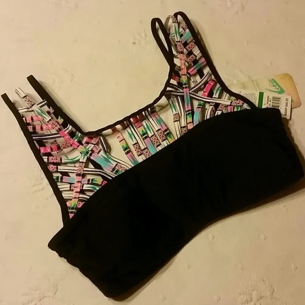 HOBIE Tribal Cut Out Bikini Top Swim Top Bathingsuit Top Swimsuit top  New - Picture 3 of 7